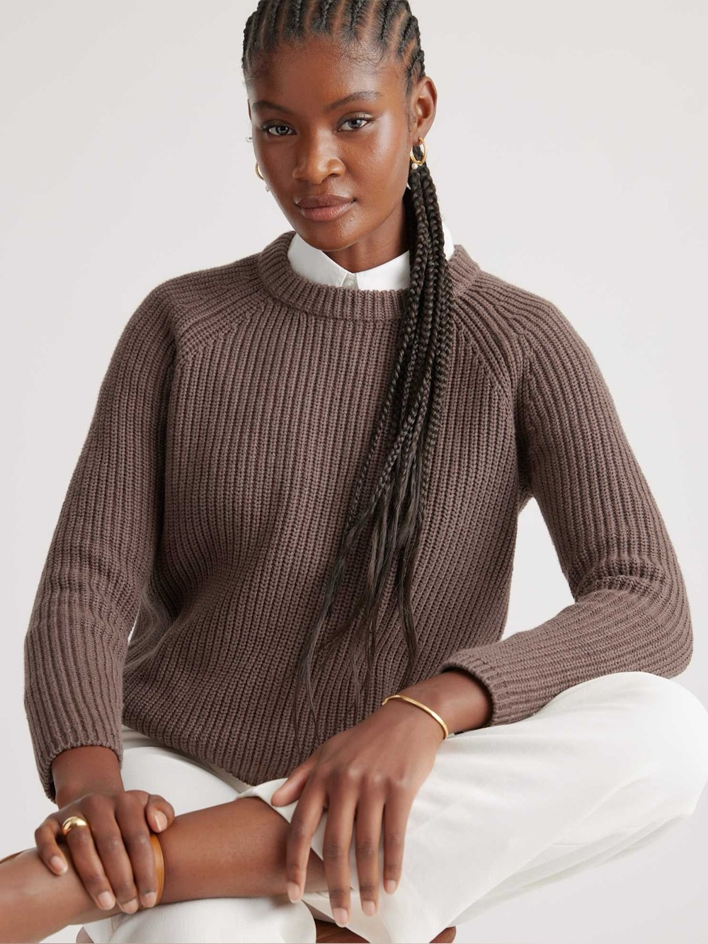 QUINCE 100% Organic Cotton Fisherman Sweater, Size L